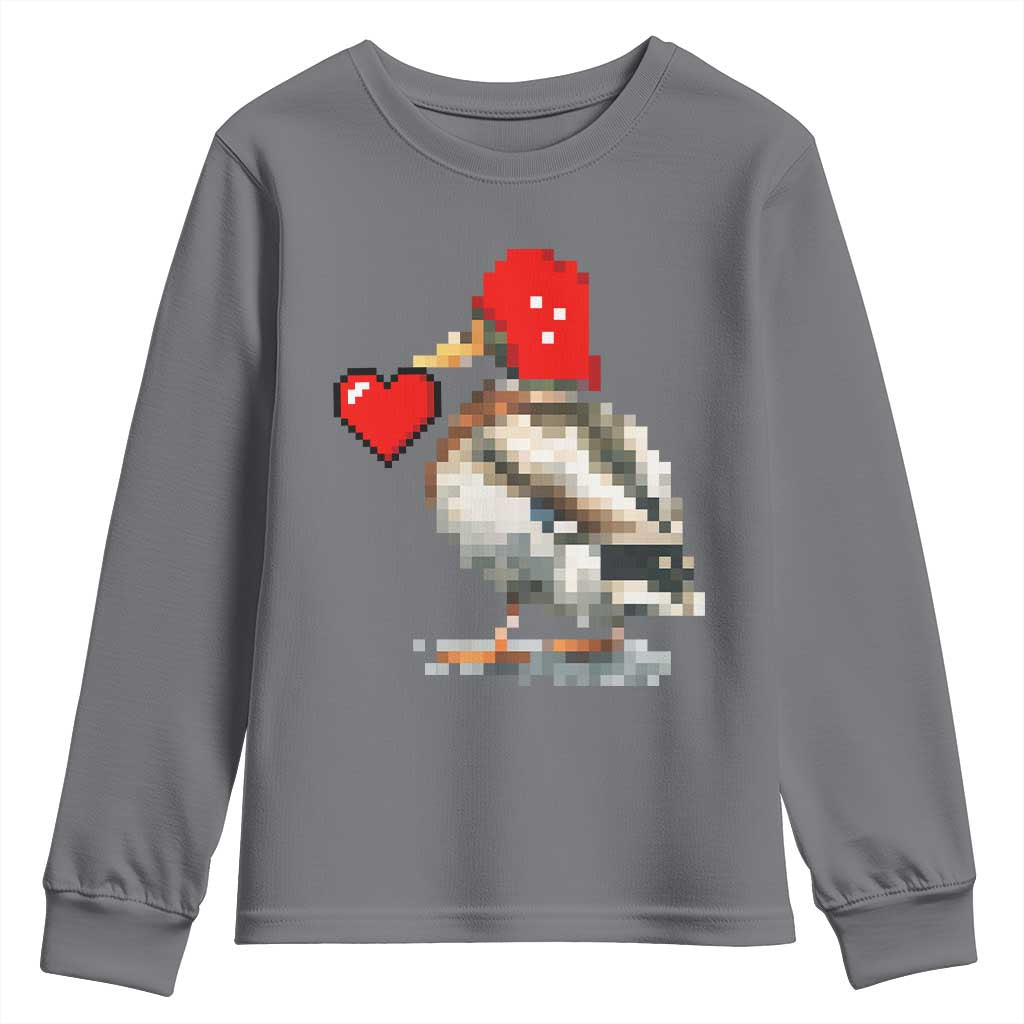 Pixel Valentine Mallard Duck Youth Sweatshirt Hunting Valentines Day Gift For Her