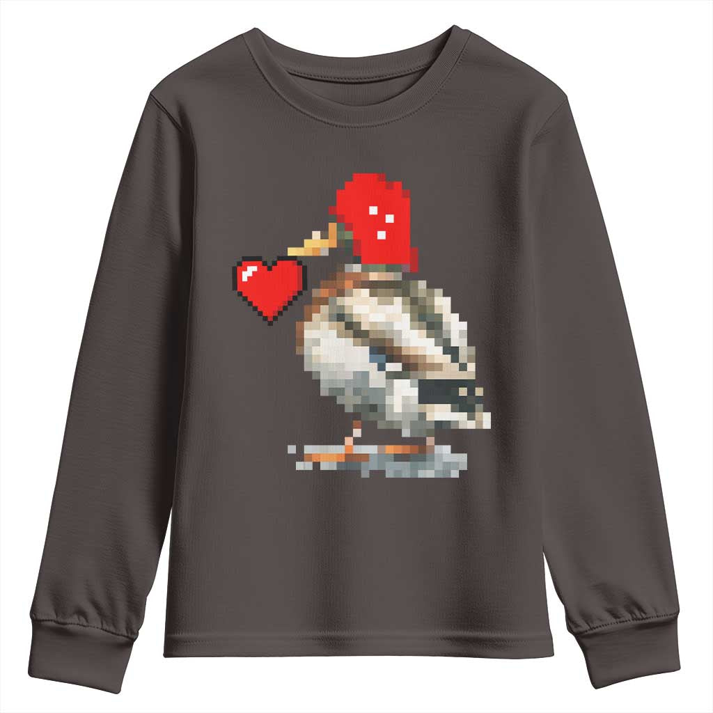 Pixel Valentine Mallard Duck Youth Sweatshirt Hunting Valentines Day Gift For Her