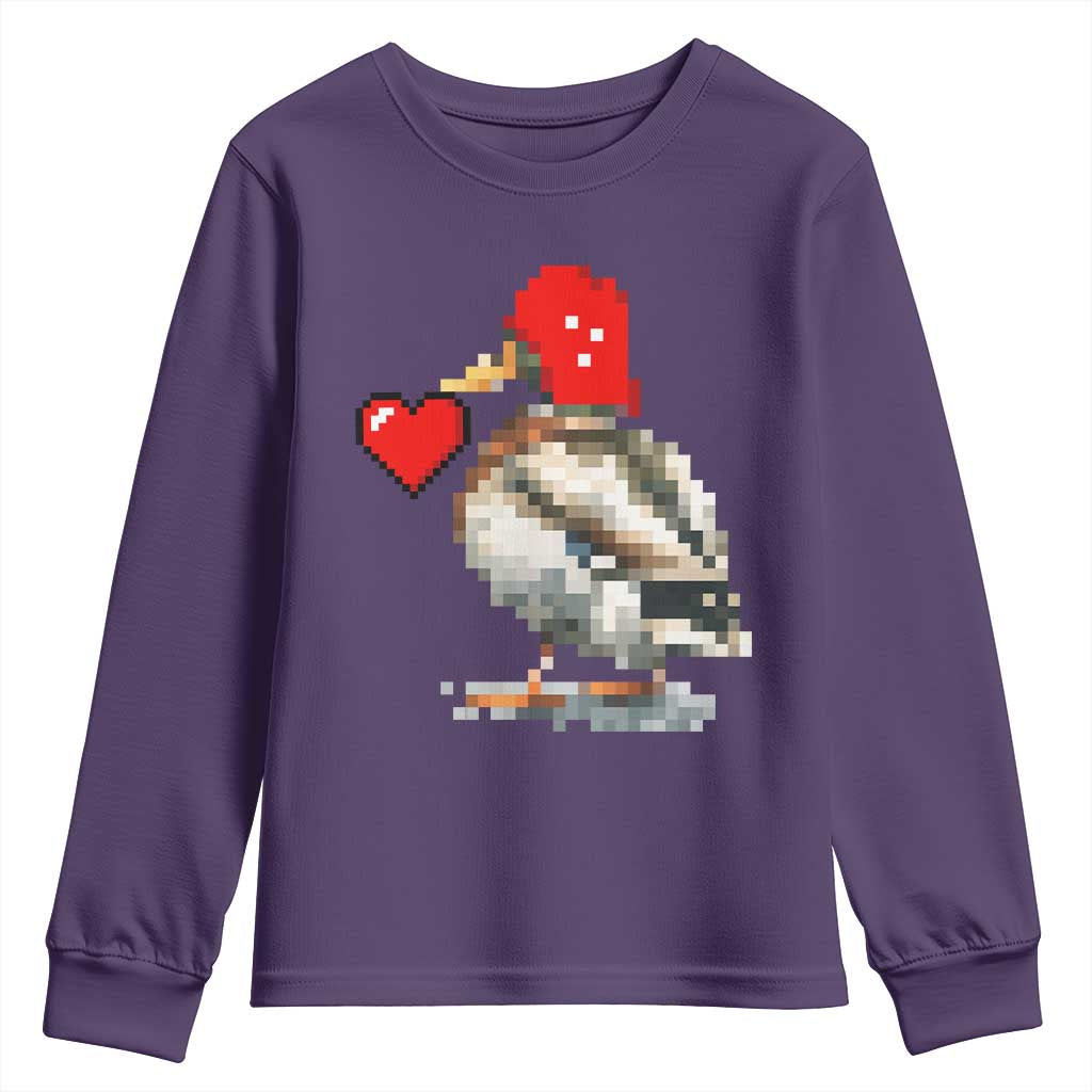 Pixel Valentine Mallard Duck Youth Sweatshirt Hunting Valentines Day Gift For Her