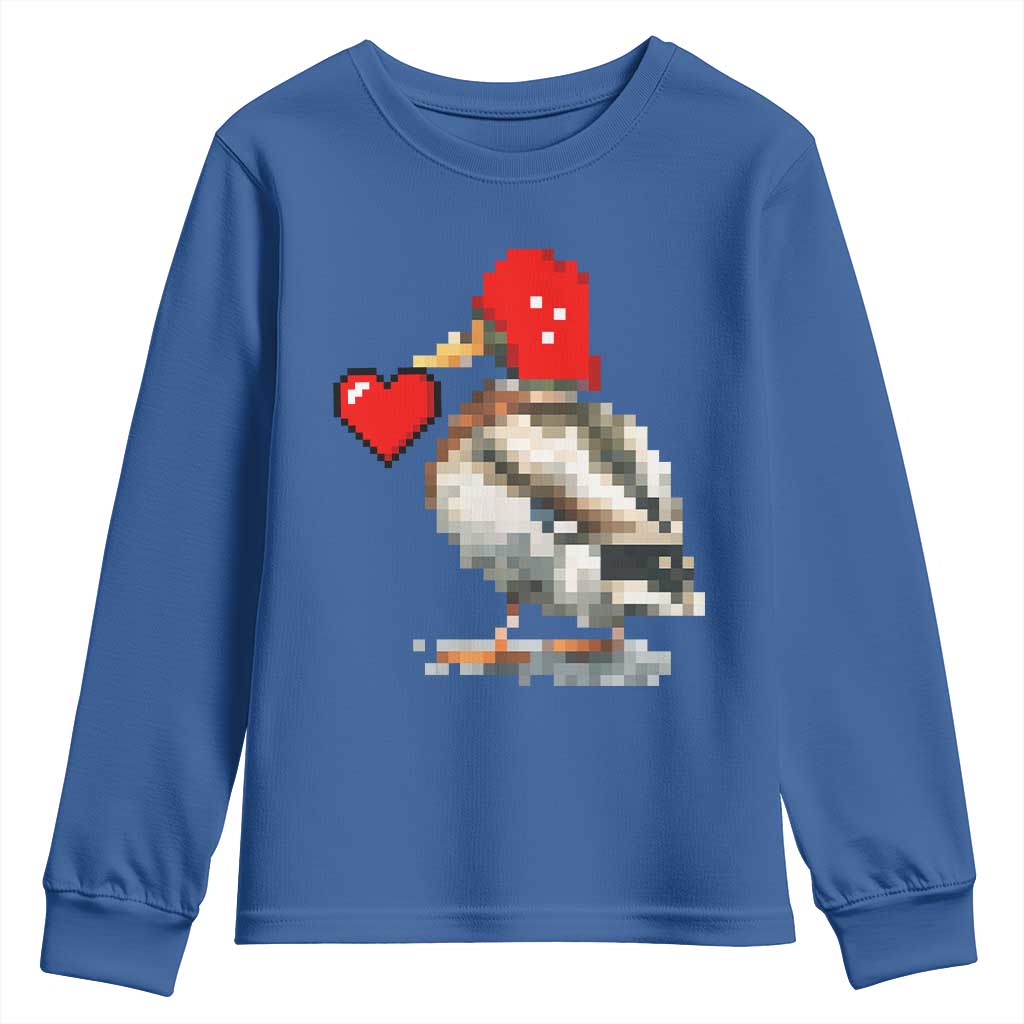 Pixel Valentine Mallard Duck Youth Sweatshirt Hunting Valentines Day Gift For Her
