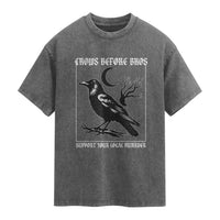 Crows Before Bros Support Your Local Murder Washed Cotton T-Shirt Funny Crow Lovers
