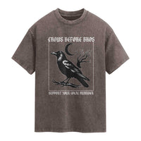 Crows Before Bros Support Your Local Murder Washed Cotton T-Shirt Funny Crow Lovers