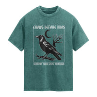 Crows Before Bros Support Your Local Murder Washed Cotton T-Shirt Funny Crow Lovers