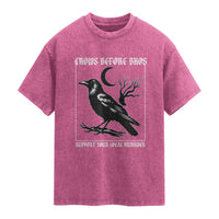 Crows Before Bros Support Your Local Murder Washed Cotton T-Shirt Funny Crow Lovers