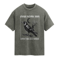Crows Before Bros Support Your Local Murder Washed Cotton T-Shirt Funny Crow Lovers