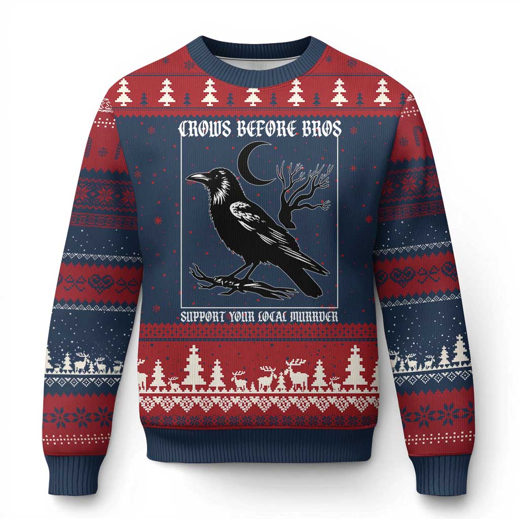Crows Before Bros Support Your Local Murder Ugly Christmas Sweater Funny Crow Lovers - Wonder Print Shop