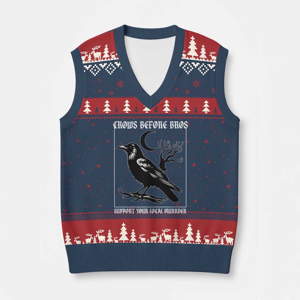 Crows Before Bros Support Your Local Murder V-Neck Knit Sweater Vest Funny Crow Lovers - Wonder Print Shop