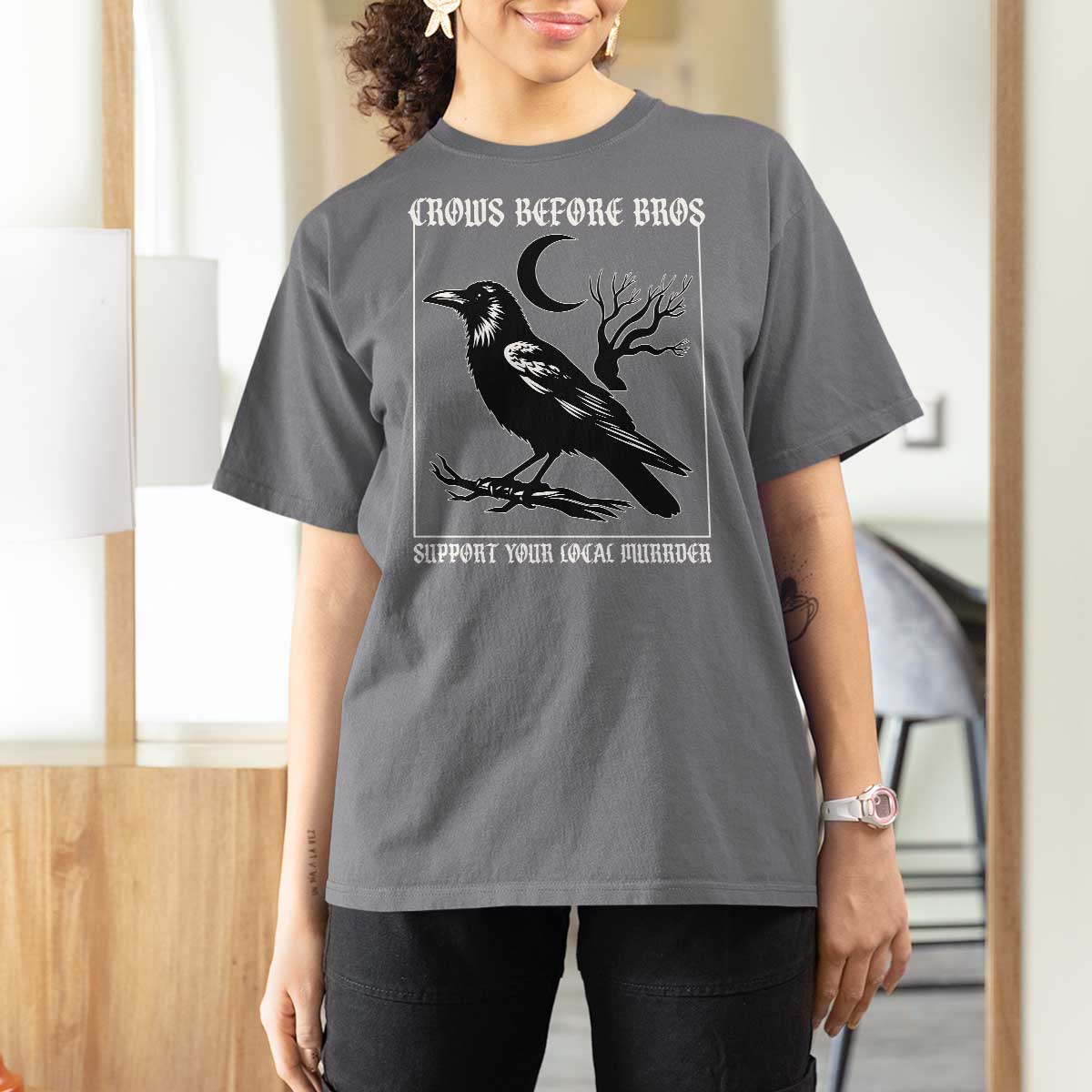 Crows Before Bros Support Your Local Murder T Shirt For Women Funny Crow Lovers - Wonder Print Shop