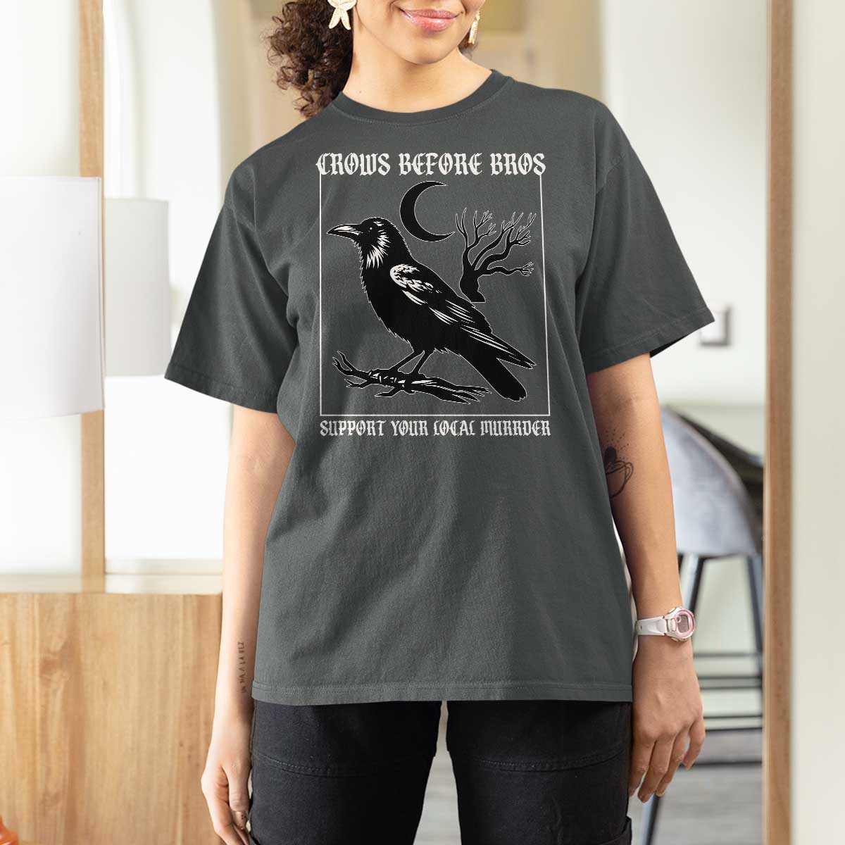 Crows Before Bros Support Your Local Murder T Shirt For Women Funny Crow Lovers - Wonder Print Shop