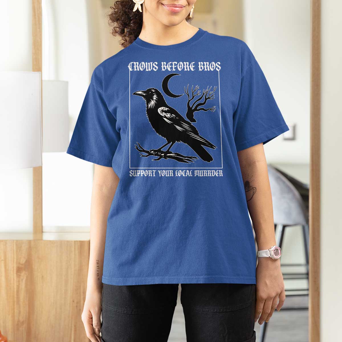 Crows Before Bros Support Your Local Murder T Shirt For Women Funny Crow Lovers - Wonder Print Shop