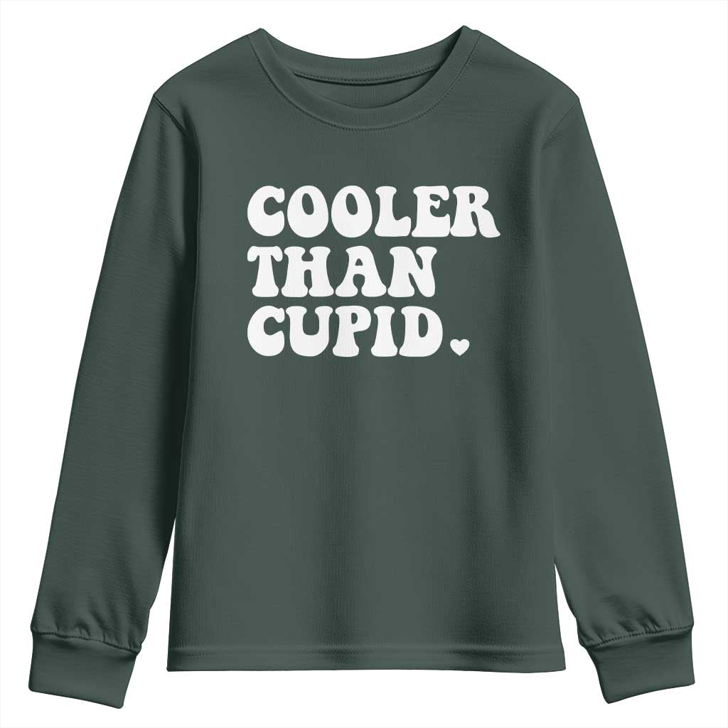 Toddler Boy Valentine Youth Sweatshirt Cooler Than Cupid Funny Kids Valentine Day
