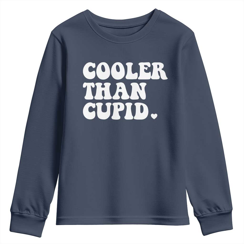 Toddler Boy Valentine Youth Sweatshirt Cooler Than Cupid Funny Kids Valentine Day