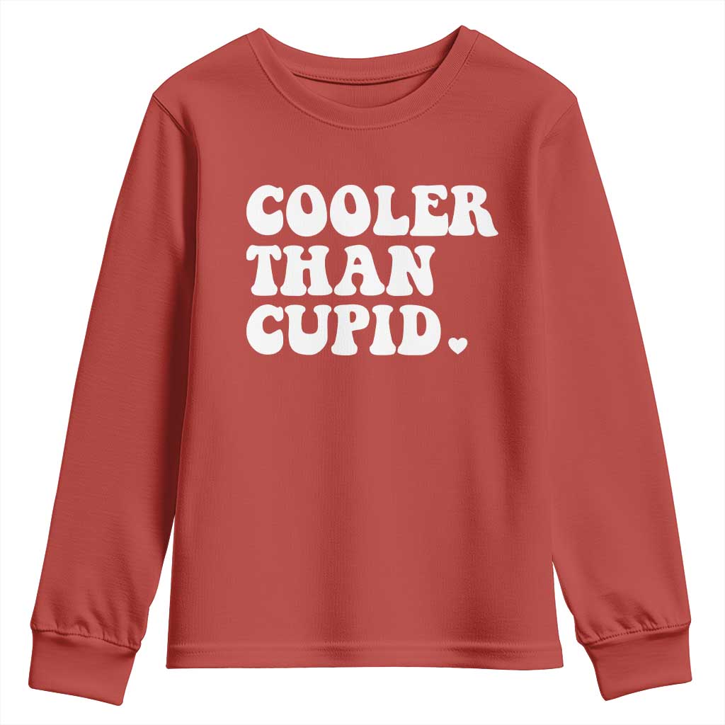 Toddler Boy Valentine Youth Sweatshirt Cooler Than Cupid Funny Kids Valentine Day