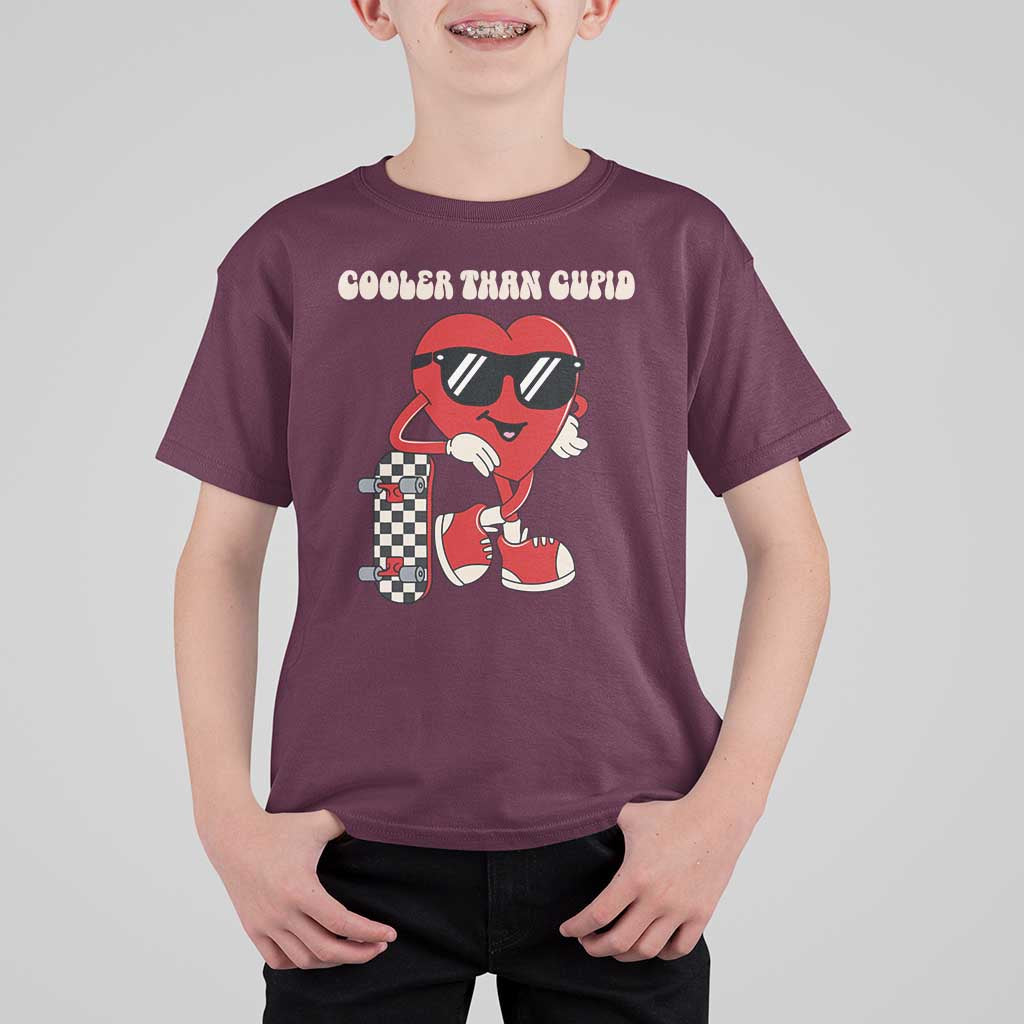 Funny Heart Valentine Day T Shirt For Kid Cooler Than Cupid Skateboard Kids Toddler Boy Valentine