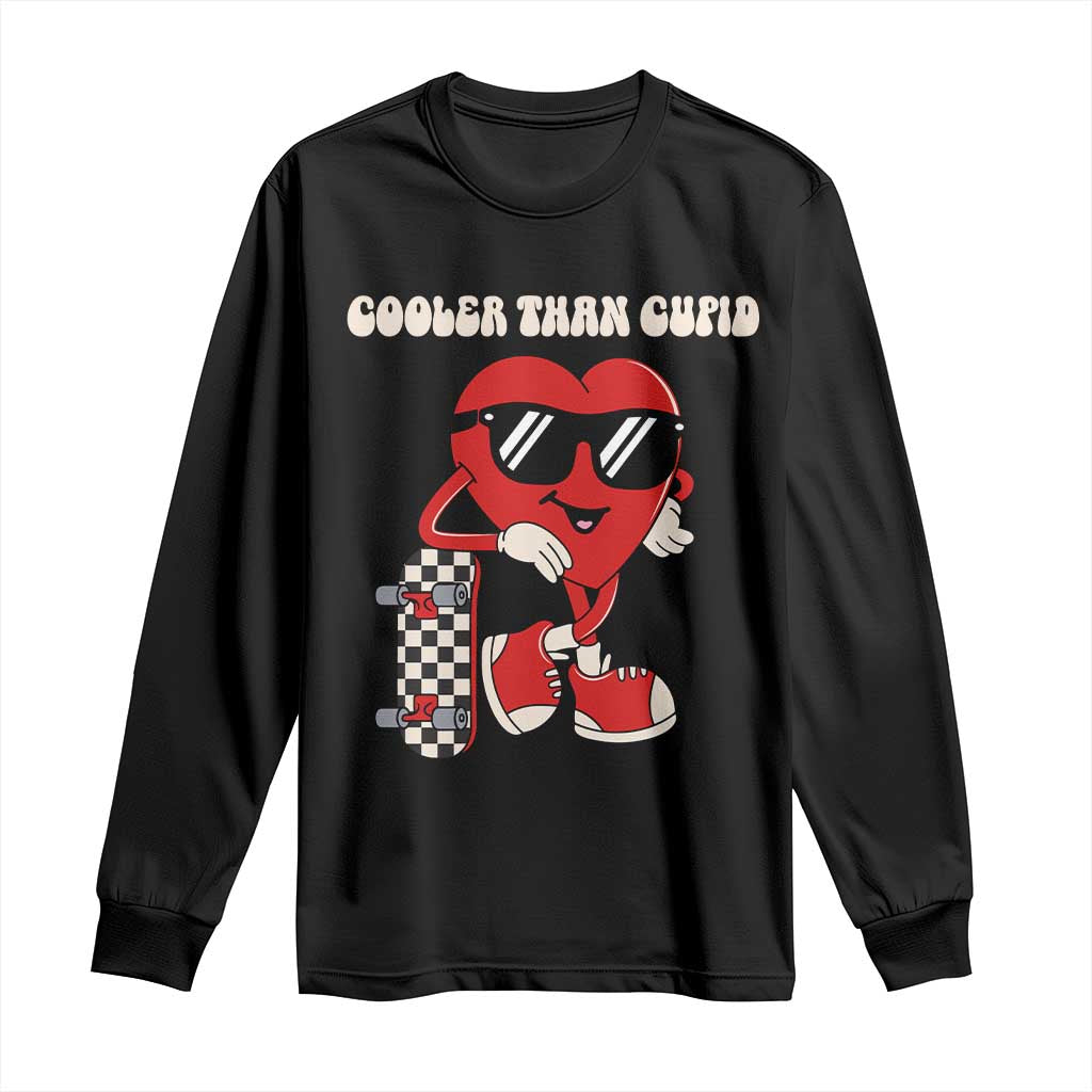 Funny Heart Valentine Day Long Sleeve Shirt Cooler Than Cupid Skateboard Kids Toddler Boy Valentine