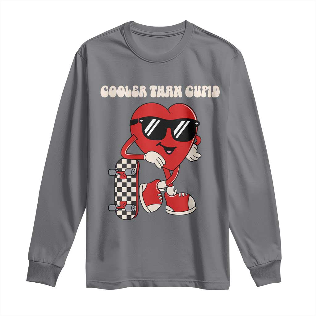 Funny Heart Valentine Day Long Sleeve Shirt Cooler Than Cupid Skateboard Kids Toddler Boy Valentine