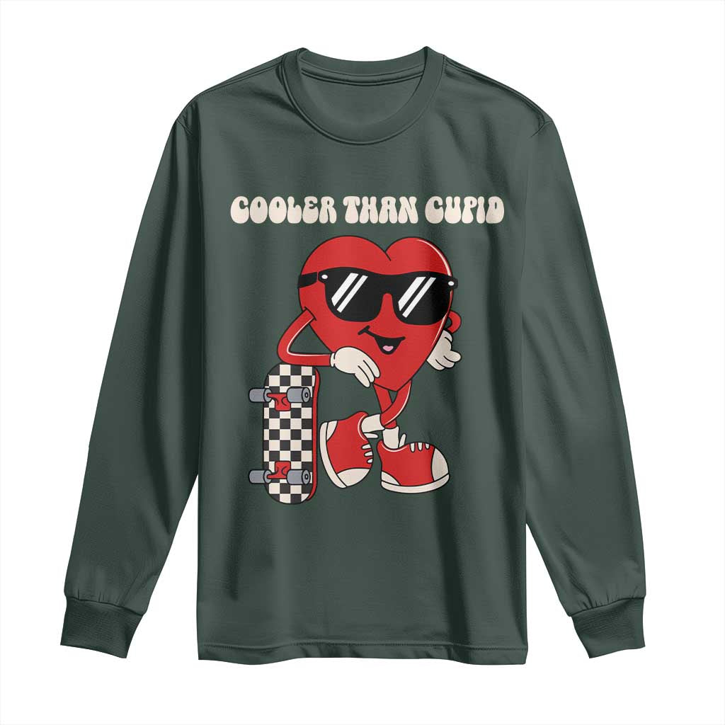 Funny Heart Valentine Day Long Sleeve Shirt Cooler Than Cupid Skateboard Kids Toddler Boy Valentine