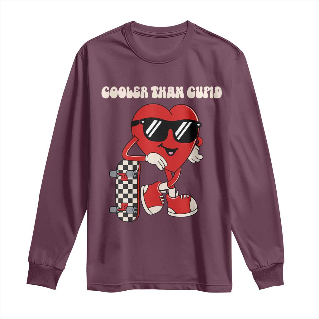 Funny Heart Valentine Day Long Sleeve Shirt Cooler Than Cupid Skateboard Kids Toddler Boy Valentine