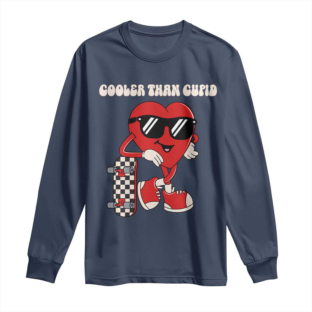 Funny Heart Valentine Day Long Sleeve Shirt Cooler Than Cupid Skateboard Kids Toddler Boy Valentine