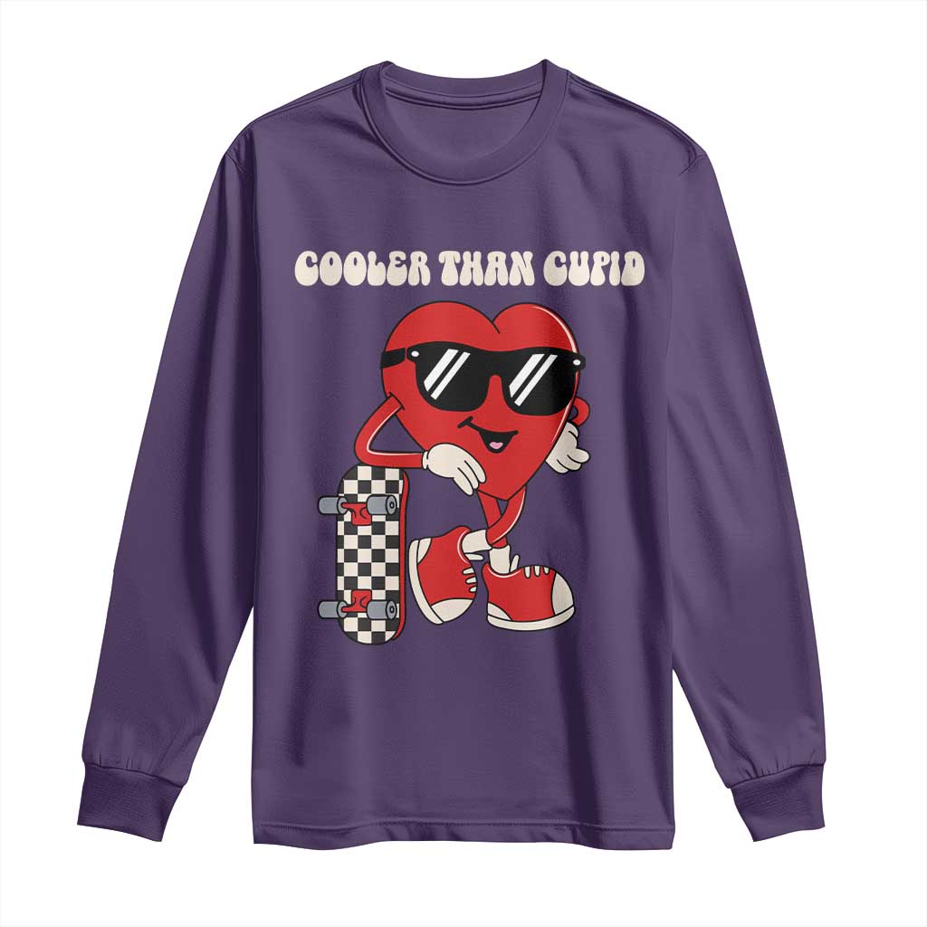 Funny Heart Valentine Day Long Sleeve Shirt Cooler Than Cupid Skateboard Kids Toddler Boy Valentine