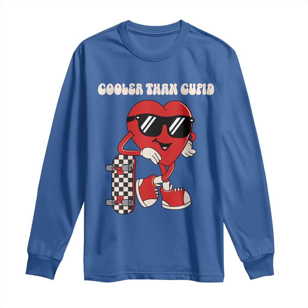 Funny Heart Valentine Day Long Sleeve Shirt Cooler Than Cupid Skateboard Kids Toddler Boy Valentine