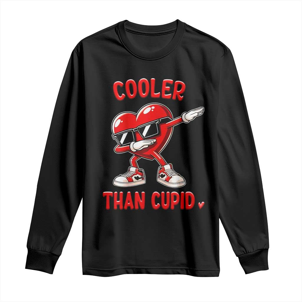 Dabbing Heart Valentine Day Long Sleeve Shirt Cooler Than Cupid Funny Kids Boys