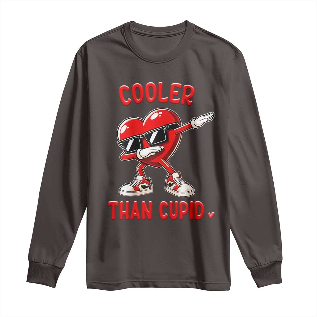 Dabbing Heart Valentine Day Long Sleeve Shirt Cooler Than Cupid Funny Kids Boys