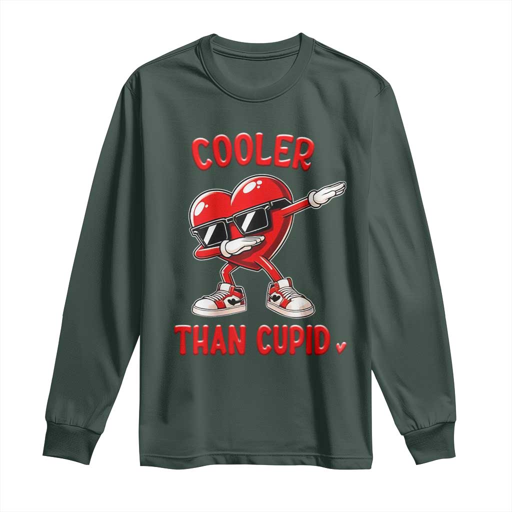 Dabbing Heart Valentine Day Long Sleeve Shirt Cooler Than Cupid Funny Kids Boys