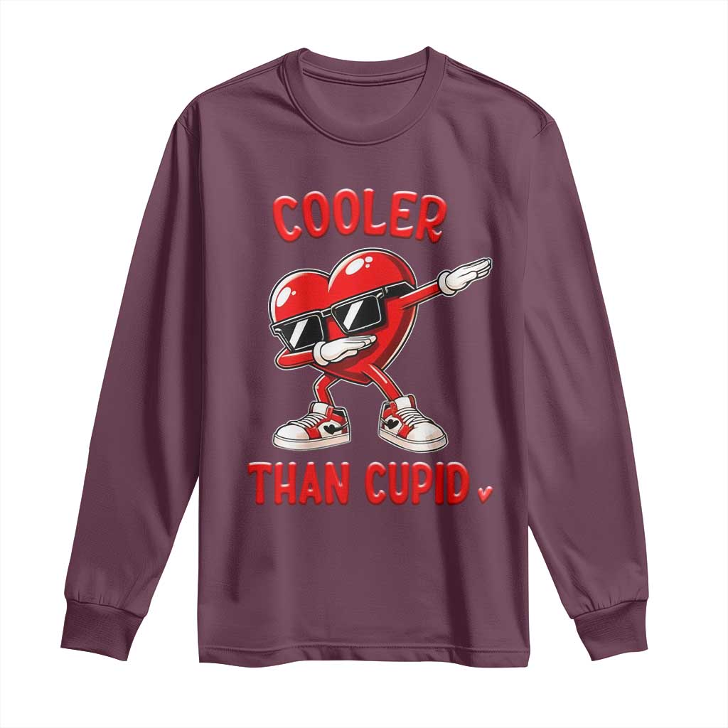 Dabbing Heart Valentine Day Long Sleeve Shirt Cooler Than Cupid Funny Kids Boys