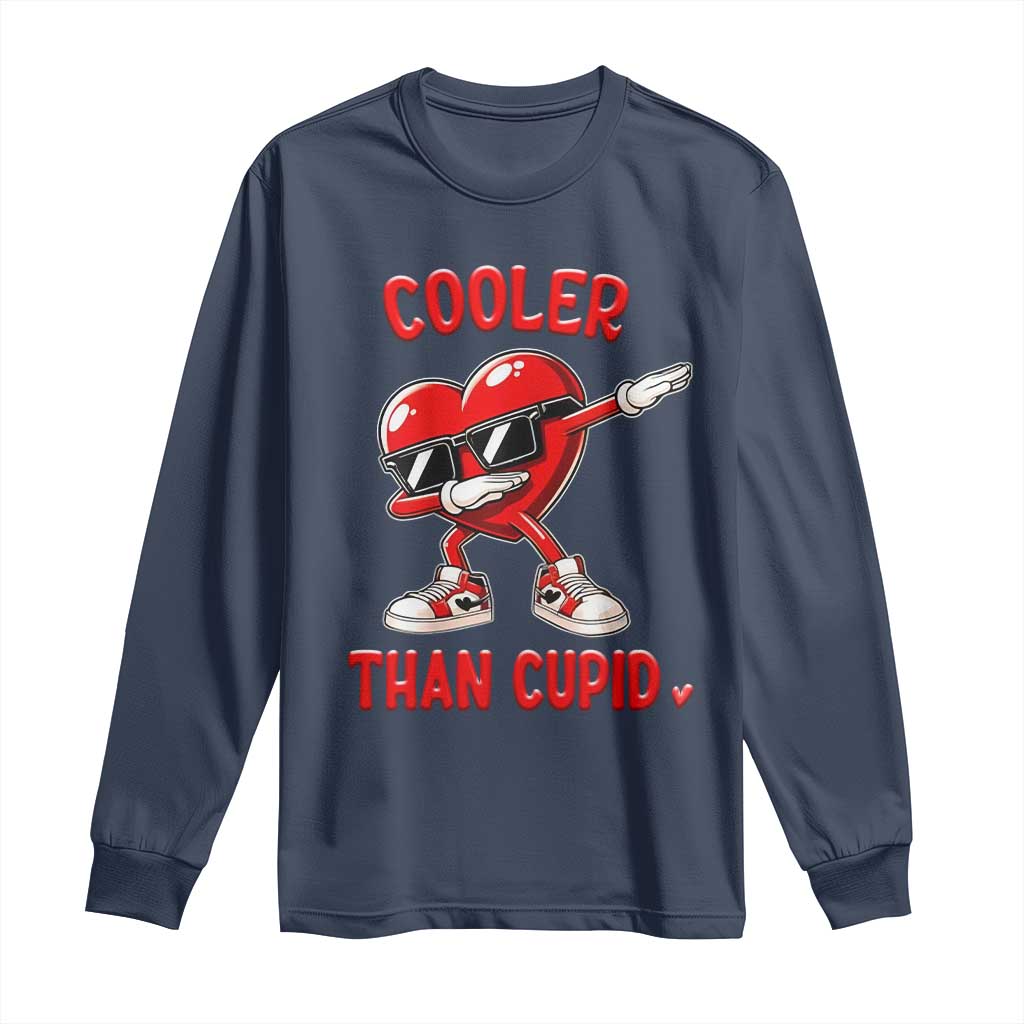 Dabbing Heart Valentine Day Long Sleeve Shirt Cooler Than Cupid Funny Kids Boys
