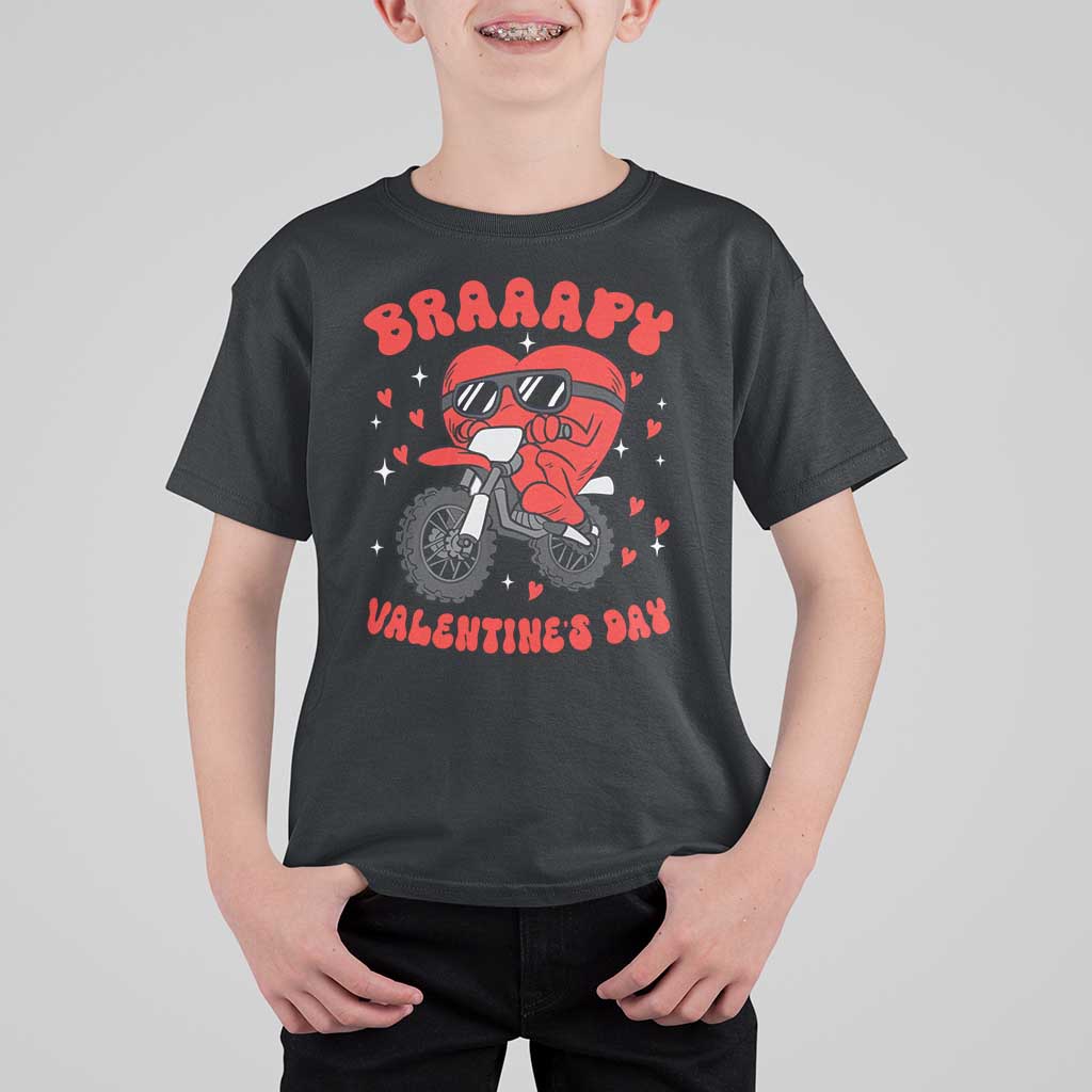 Braaapy Valentines Day Motocross Heart T Shirt For Kid