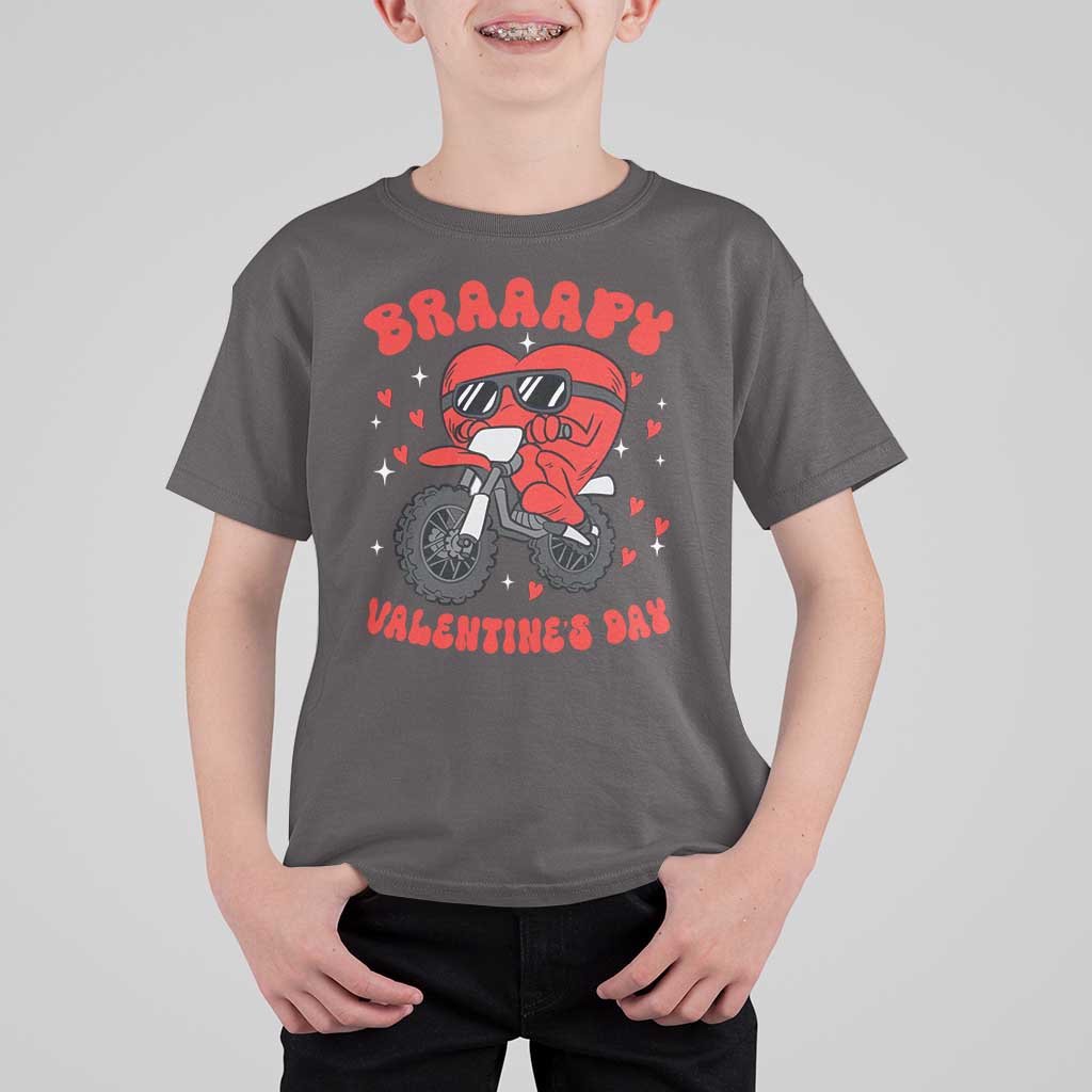 Braaapy Valentines Day Motocross Heart T Shirt For Kid