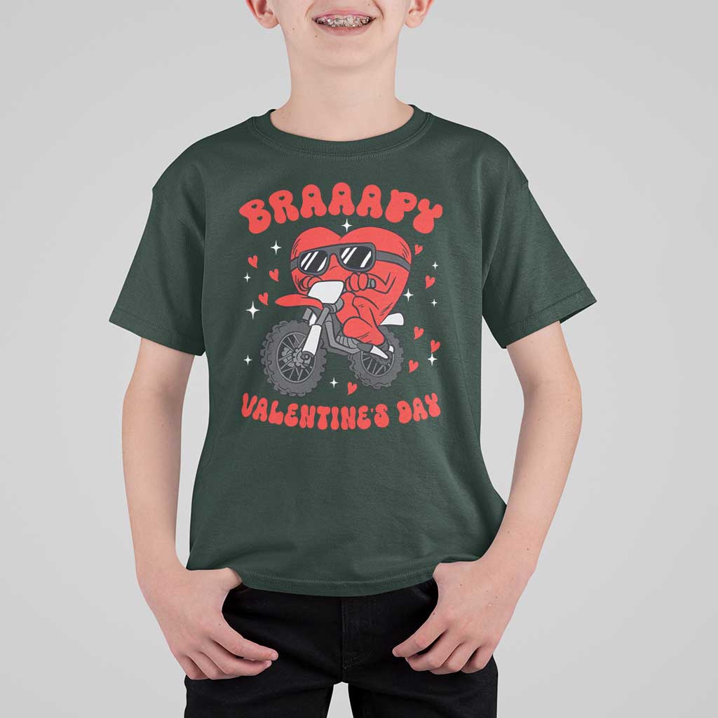 Braaapy Valentines Day Motocross Heart T Shirt For Kid