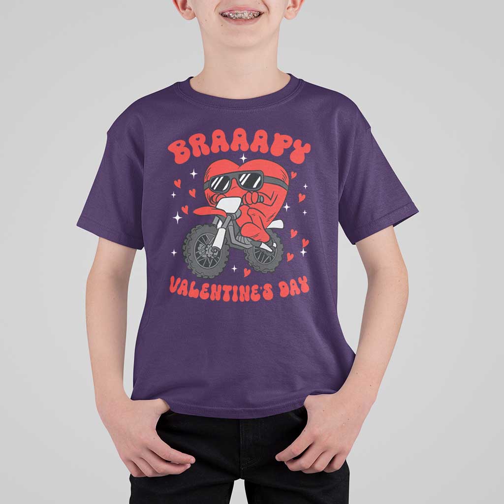 Braaapy Valentines Day Motocross Heart T Shirt For Kid