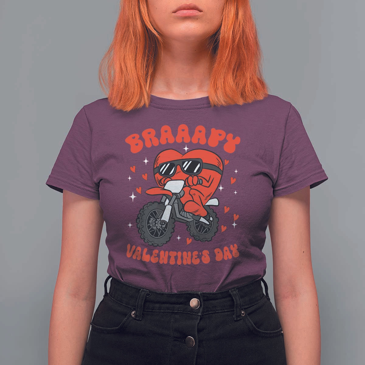 Braaapy Valentines Day Motocross Heart T Shirt For Women