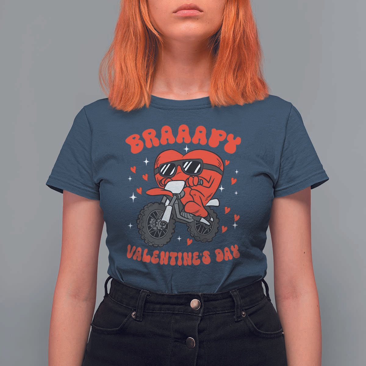 Braaapy Valentines Day Motocross Heart T Shirt For Women