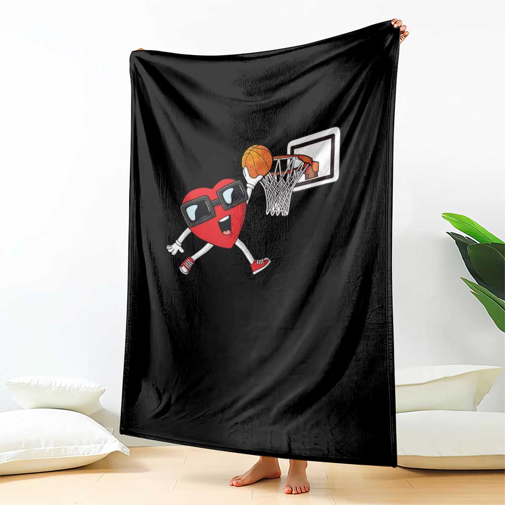 Basketball Valentines Throw Blanket Cute Red Heart Playing Basketball Player Team Boys - Wonder Print Shop