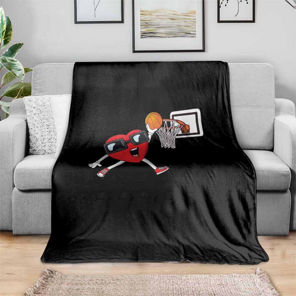 Basketball Valentines Throw Blanket Cute Red Heart Playing Basketball Player Team Boys - Wonder Print Shop