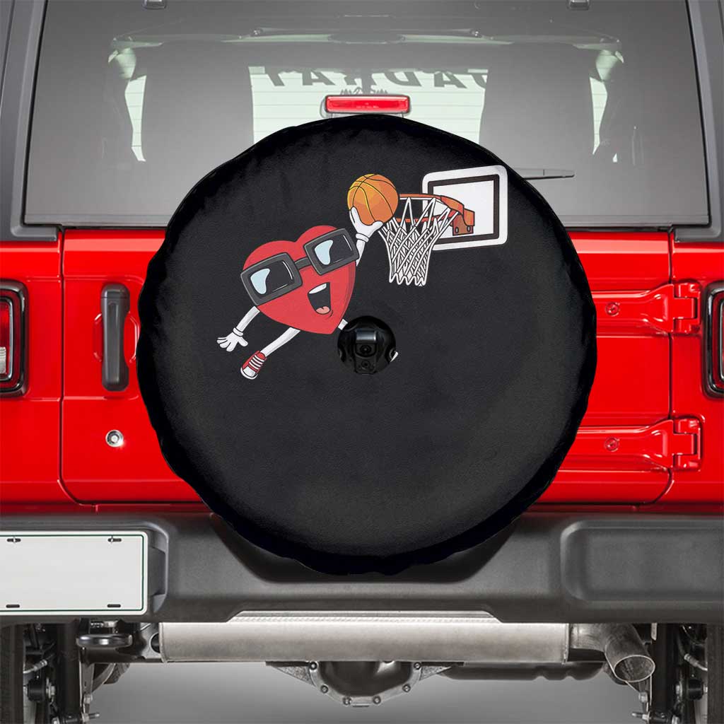 Basketball Valentines Spare Tire Cover Cute Red Heart Playing Basketball Player Team Boys - Wonder Print Shop