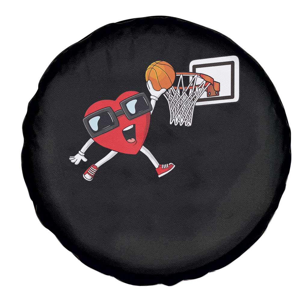 Basketball Valentines Spare Tire Cover Cute Red Heart Playing Basketball Player Team Boys - Wonder Print Shop