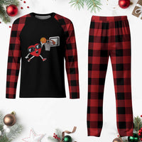 Basketball Valentines Plaid Pajama Set Cute Red Heart Playing Basketball Player Team Boys - Wonder Print Shop