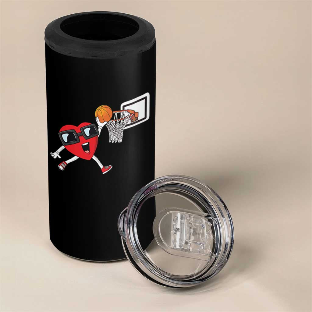 Basketball Valentines 4 in 1 Can Cooler Tumbler Cute Red Heart Playing Basketball Player Team Boys - Wonder Print Shop