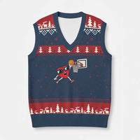 Basketball Valentines V-Neck Knit Sweater Vest Cute Red Heart Playing Basketball Player Team Boys - Wonder Print Shop