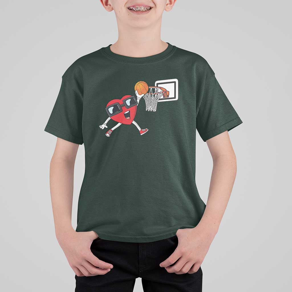Basketball Valentines T Shirt For Kid Cute Red Heart Playing Basketball Player Team Boys - Wonder Print Shop