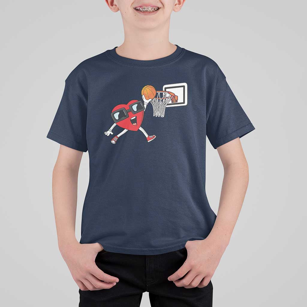 Basketball Valentines T Shirt For Kid Cute Red Heart Playing Basketball Player Team Boys - Wonder Print Shop