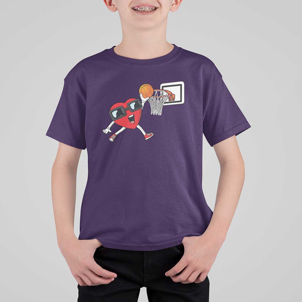 Basketball Valentines T Shirt For Kid Cute Red Heart Playing Basketball Player Team Boys - Wonder Print Shop
