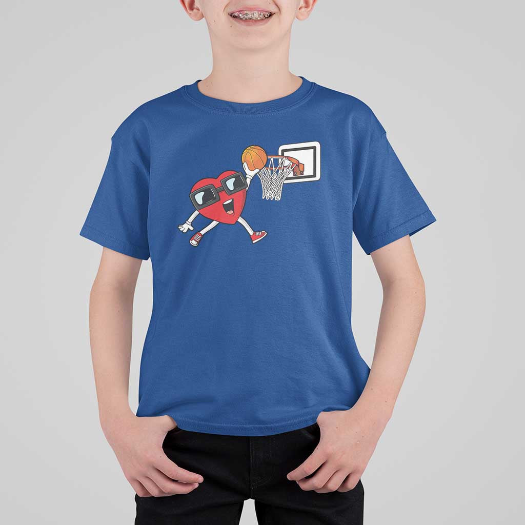 Basketball Valentines T Shirt For Kid Cute Red Heart Playing Basketball Player Team Boys - Wonder Print Shop