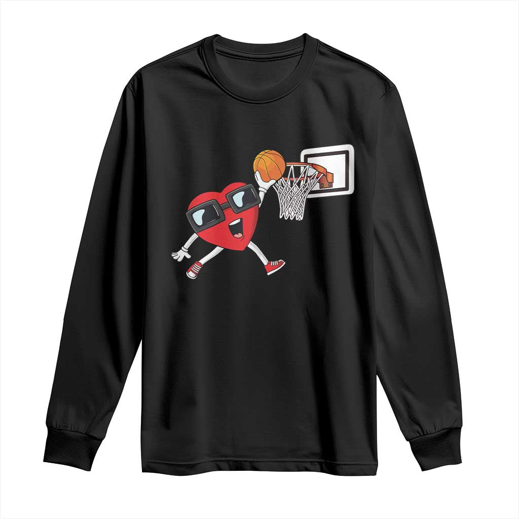 Basketball Valentines Long Sleeve Shirt Cute Red Heart Playing Basketball Player Team Boys - Wonder Print Shop