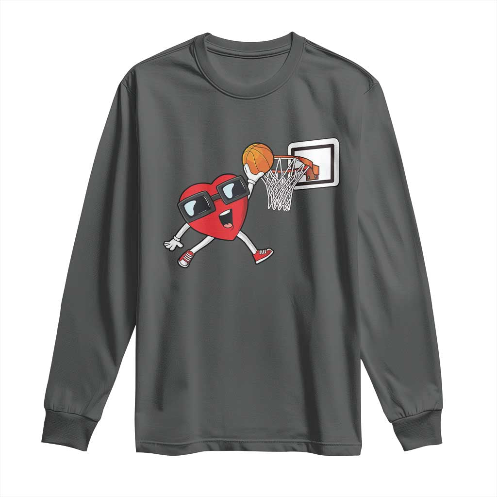 Basketball Valentines Long Sleeve Shirt Cute Red Heart Playing Basketball Player Team Boys - Wonder Print Shop