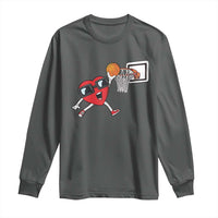 Basketball Valentines Long Sleeve Shirt Cute Red Heart Playing Basketball Player Team Boys - Wonder Print Shop